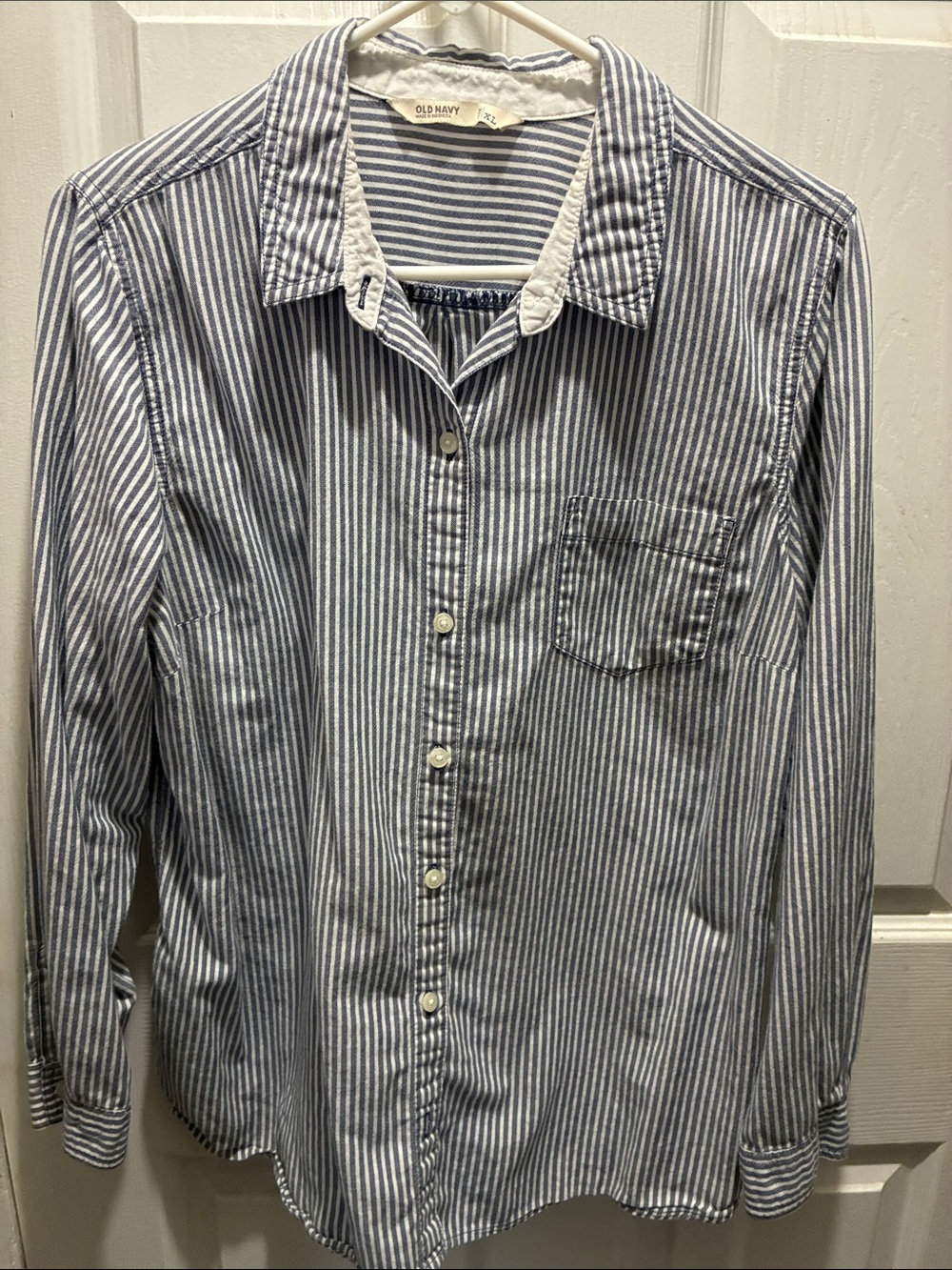 Old Navy Blue and White Vertical Stripe Casual Button-Down Shirt